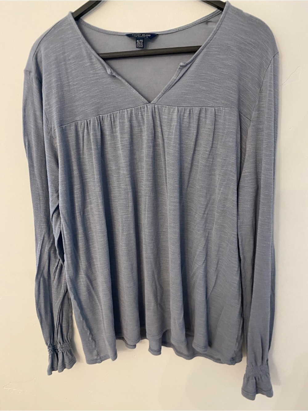 Lucky Brand Light Slate Blue V-Neck Long Sleeve Peasant Top